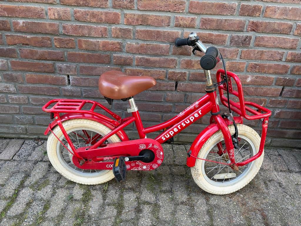 Rode kinderfiets SuperSuper met voordrager, Ophalen, Gebruikt, 16 tot 20 inch