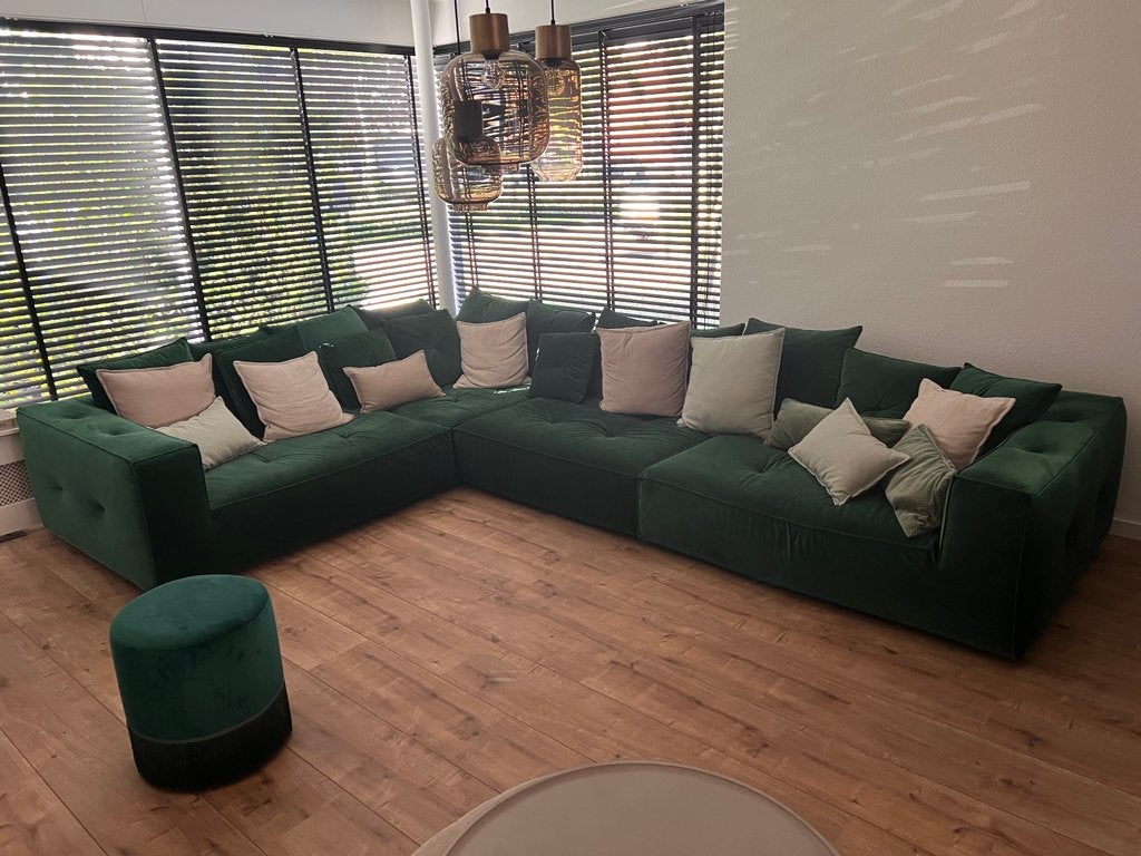 Bankstel hoekbank forest groen 265 x 380 velvet velours, Ophalen, 100 tot 125 cm, 300 cm of meer, Zo goed als nieuw