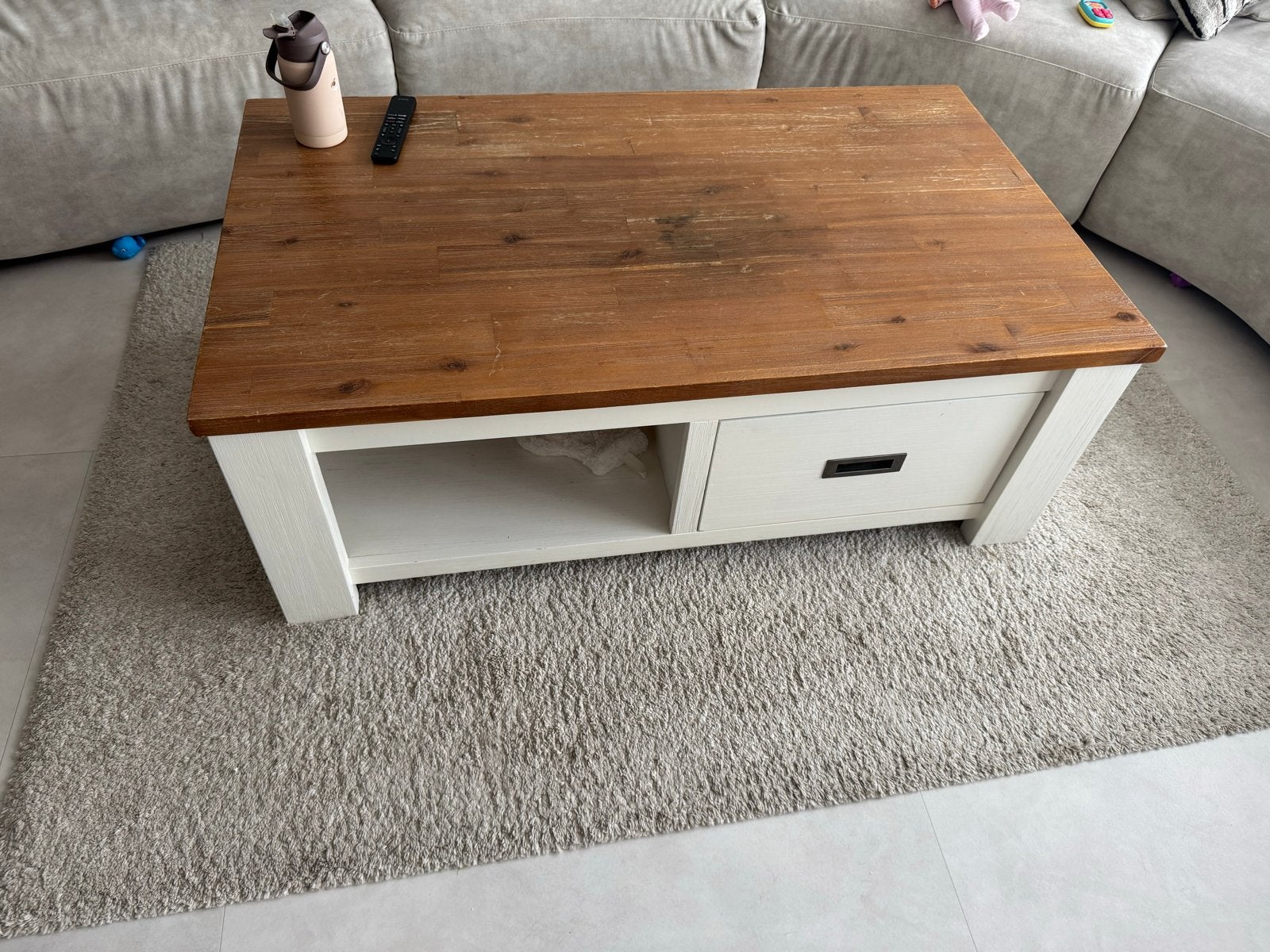 Robuuste salontafel met lade en opbergvak, Ophalen, Gebruikt, 50 tot 100 cm, 50 tot 100 cm