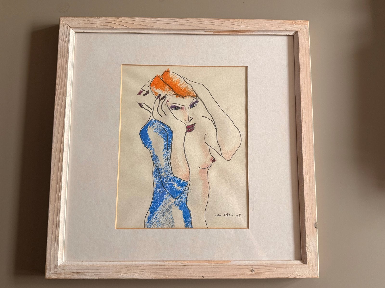 Tekening Jan van Eden (1993) - Art Singel 100, Antiek en Kunst, Kunst | Schilderijen | Modern, Ophalen, Figuren, Achter glas, Overige materialen