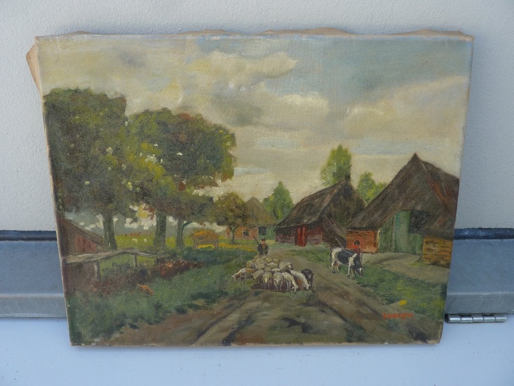 Olieverf schilderij op doek geschilderd.  B. Kleingeld., Ophalen of Verzenden
