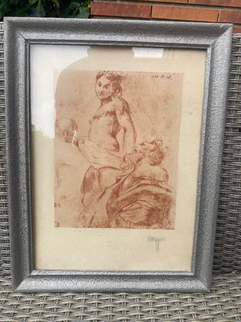 Antieke sanguine prent van Breugel, Antiek en Kunst, Kunst | Etsen en Gravures, Dagelijks leven, Verzenden, Overige technieken