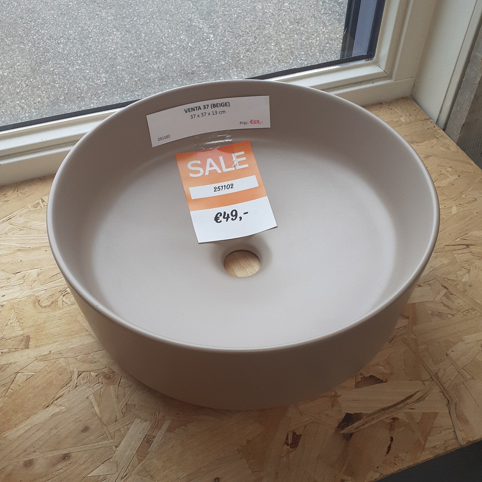 KORTING! Waskom, beige, rond, strakke uitvoering, Venta 37