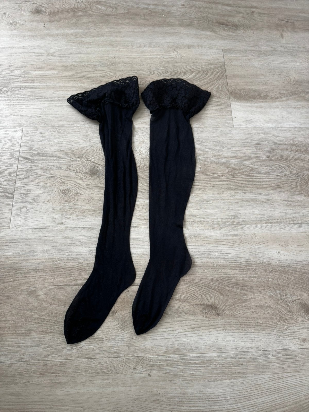 Nylon zwarte lange kousen met kant - ongedragen, Stay-up kousen, Zwart, Ophalen of Verzenden, Zo goed als nieuw