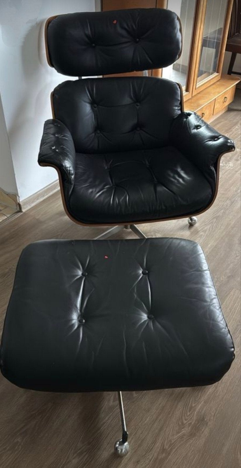 vintage Stoll Giroflex lounge chair + ottoman, Ophalen, Gebruikt, Leer