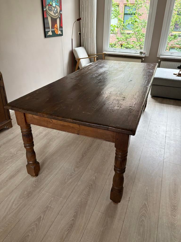 Robuuste houten eettafel - 220x100 cm, Antiek en Kunst, Antiek | Meubels | Tafels, Ophalen