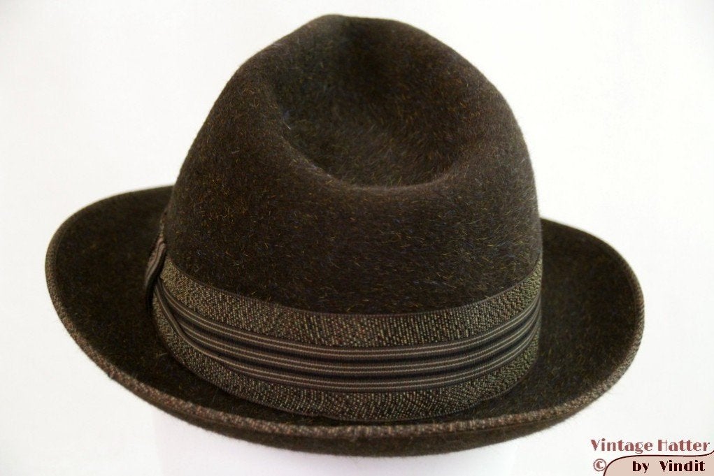 Vintage Gleufhoed Eiger bruin haarvilt 55 = S tot XS, Hoed, Eiger, Ophalen of Verzenden, 57 cm (M, 7⅛ inch) of minder