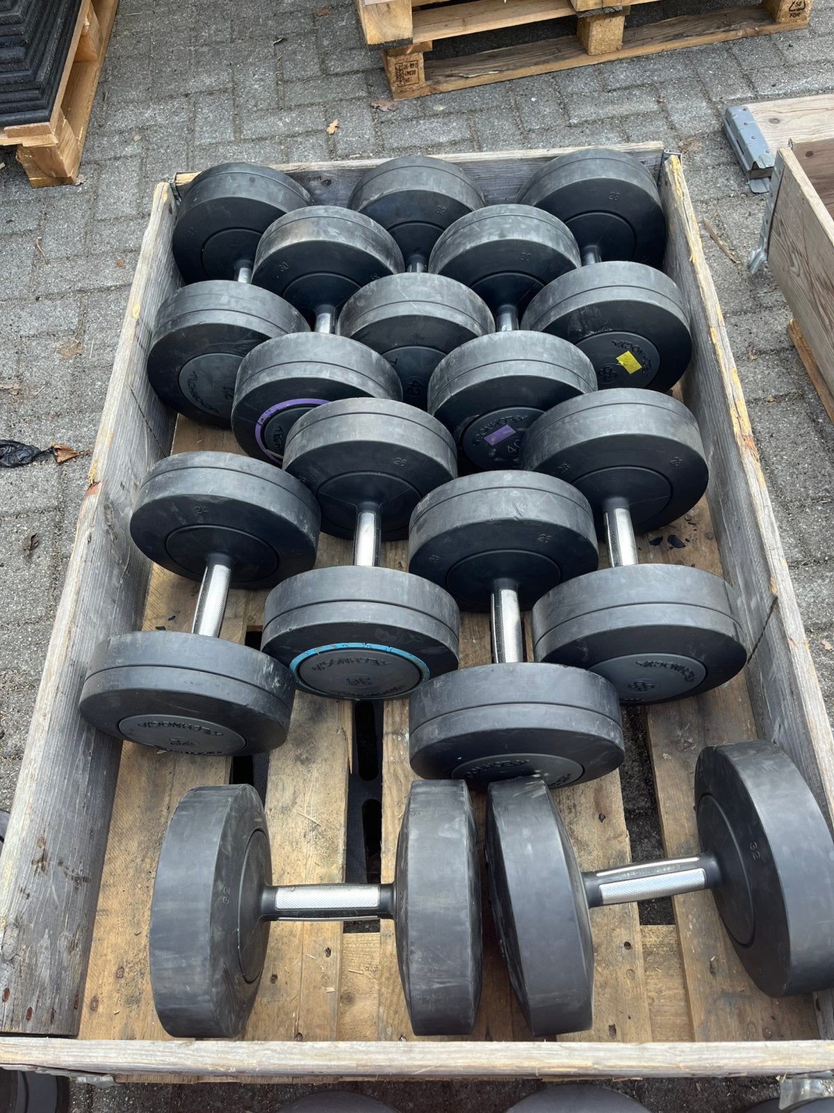 Technogym dumbbells 32-42 kg gewichten, Dumbbell, Dumbbells, 32-42 kg, Ophalen of Verzenden