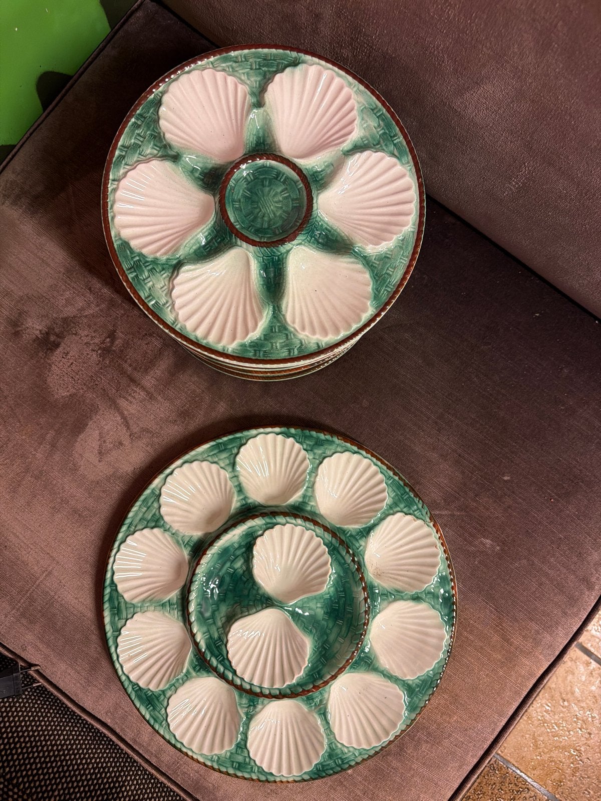 9 Vintage Oesterschalen Borden bordallo sarreguimines, Ophalen of Verzenden