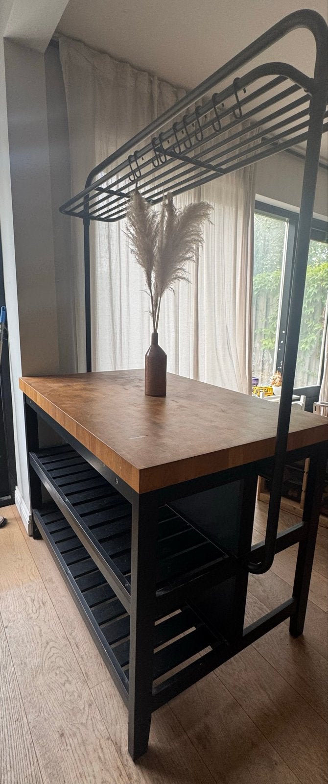 VADHOLMA Keukeneiland met rek, zwart/eiken, 126x79x193 cm, Ophalen, Overige typen, Hout, IKEA