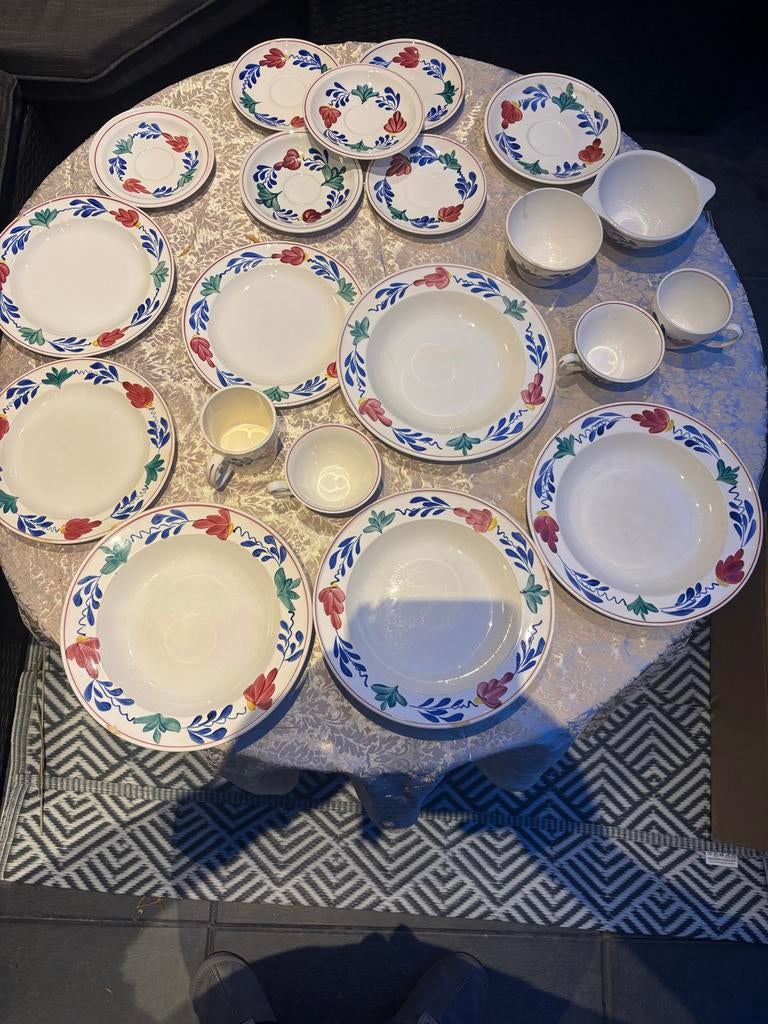 Boerenbont servies uit de jaren '50 - Vintage en compleet, Gebruikt, Ophalen of Verzenden, Aardewerk, Boerenbont