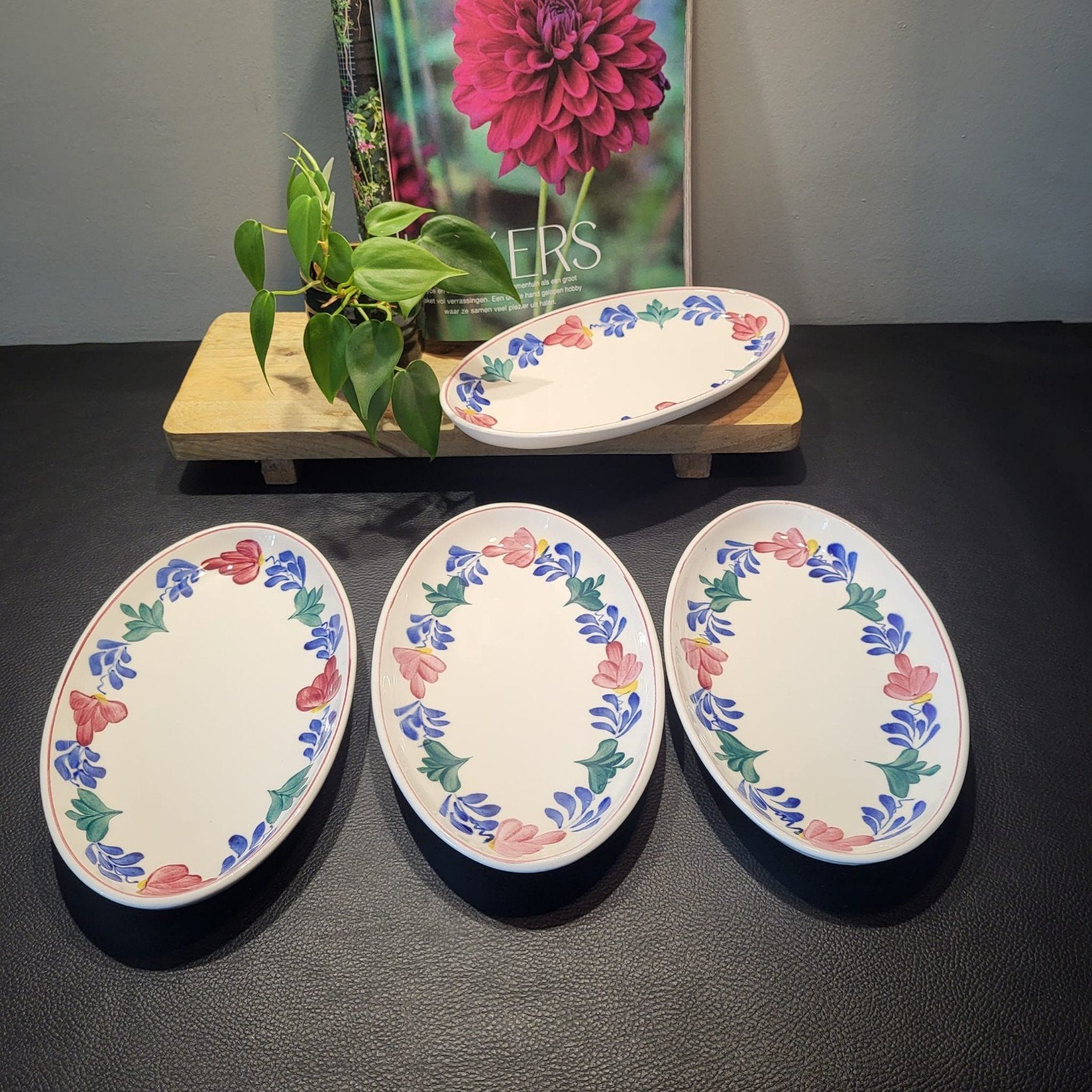 4x Regout Boerenbont serveerschalen 24x14 cm, Ophalen of Verzenden