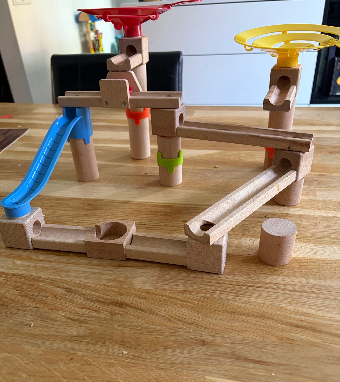 NIEUWstaat Houten Knikkerbaan 2Trechters Splitser,Haba-stijl, Ophalen of Verzenden, Gebruikt, Overige typen