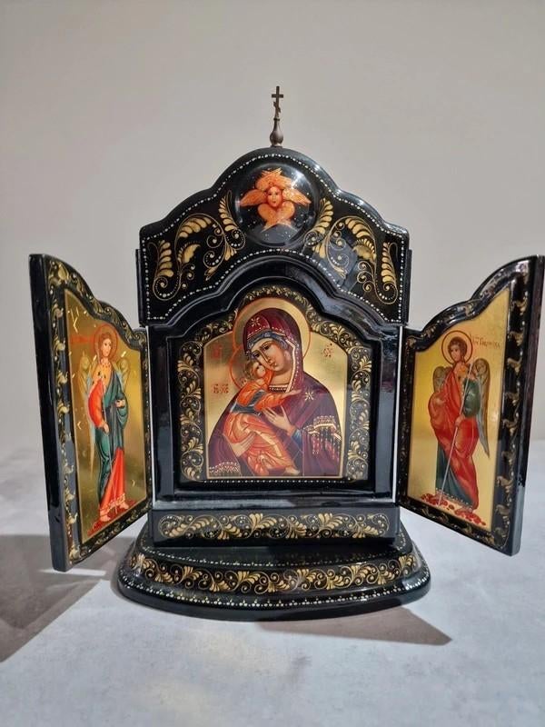 Russische orthodoxe icoon triptiek – Vladimir Moeder Gods, Ophalen of Verzenden