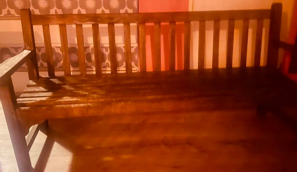 Teak houten bank 180 breed, Tuin en Terras, Tuinbanken, Ophalen, Gebruikt, Teakhout