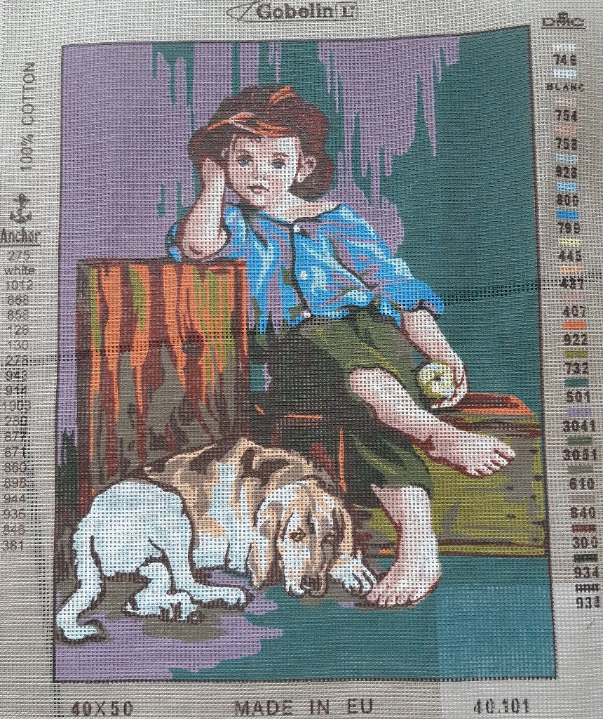 Cado voorbedrukt borduurstramien JONGEN met HOND  101, Ophalen of Verzenden, Nieuw, Handborduren, Onderdeel of Toebehoren