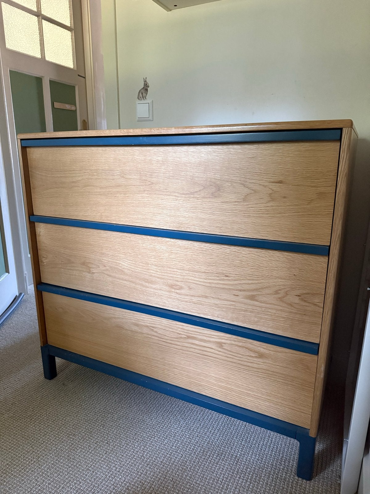 MADE Massief Eiken Dressoir/commode 3 lades - 100x45x91 cm, Ophalen, Eikenhout, 50 tot 100 cm, Zo goed als nieuw