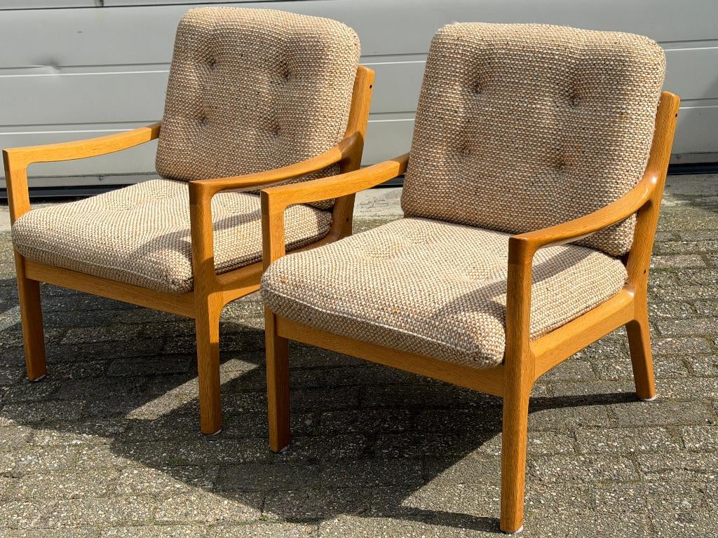Cado Wanscher Set fauteuils Eiken Vintage Deens Design Jaren, Ophalen, Gebruikt, Stof, 50 tot 75 cm
