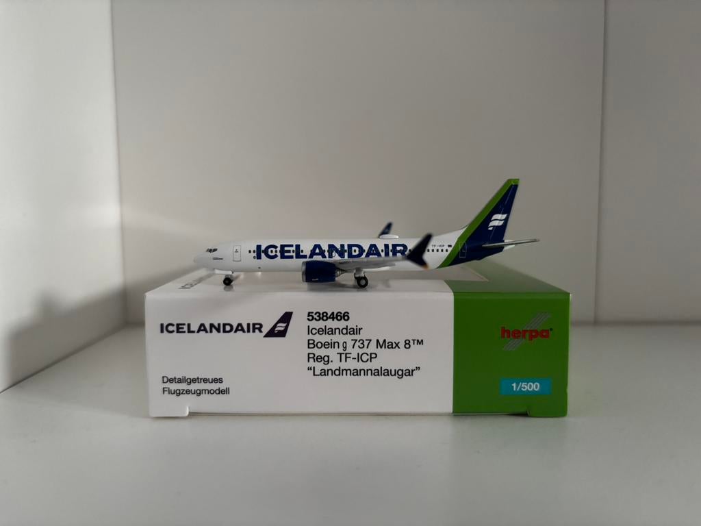 Herpa 538466 Icelandair Boeing 737 Max 8 1:500, Ophalen of Verzenden, Zo goed als nieuw, Schaalmodel