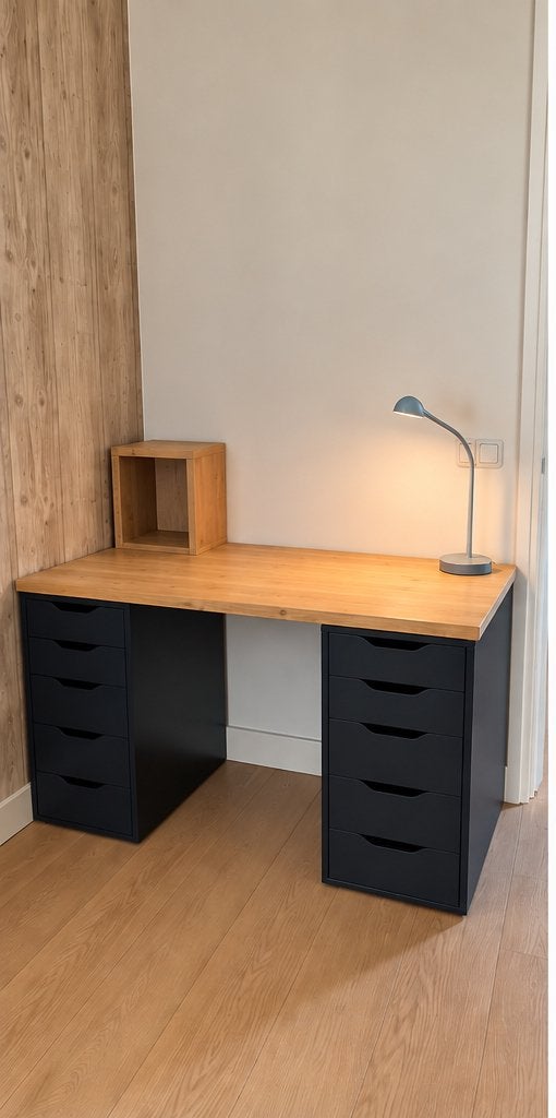 Stoer bureau 125x60 met 2 IKEA ALEX ladeblokken, Ophalen, Zo goed als nieuw