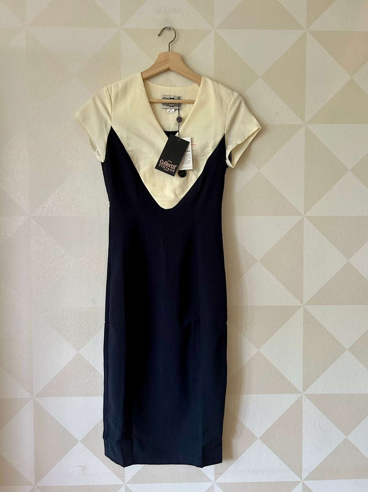 Collectif Jenna jurk kokerjurk donkerblauw creme S/36 NIEUW, Kleding | Dames, Jurken, Blauw, Nieuw, Ophalen of Verzenden, Maat 36 (S)