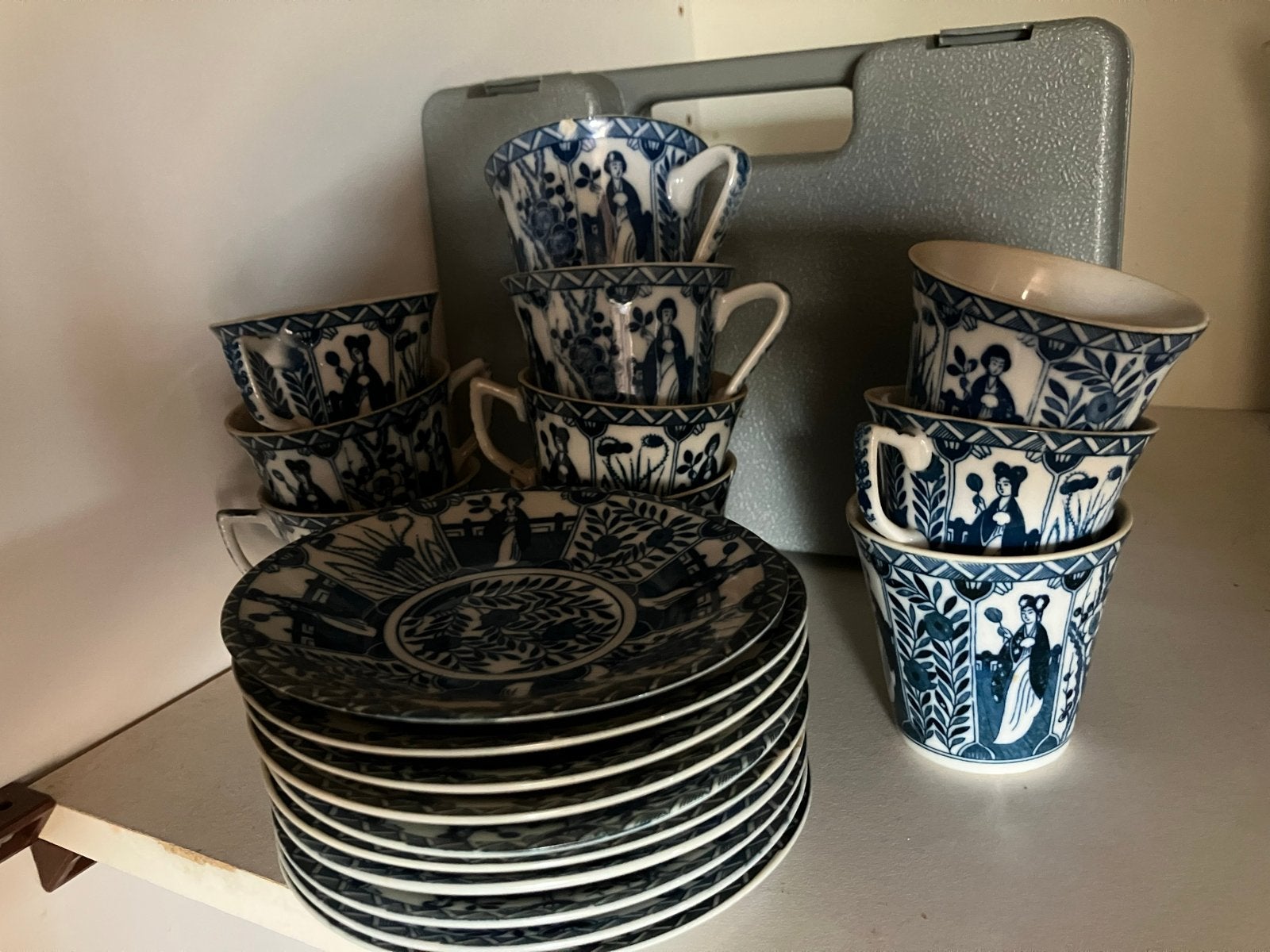10x Lange Lijs kopjes en schotels - Blauw wit porselein, Antiek en Kunst, Antiek | Servies los, Ophalen