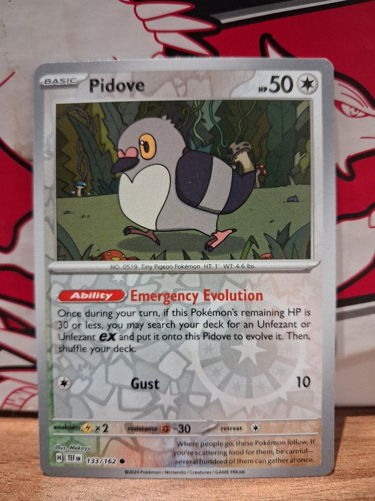 Pokemon Pidove TEF 133/162 reverse holo, Ophalen of Verzenden, Nieuw, Losse kaart