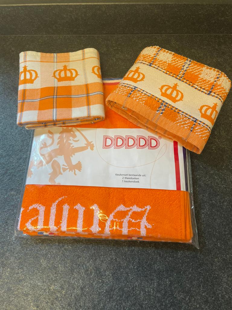 DDDDD Oranje-set, Ophalen of Verzenden, Nieuw, Oranje, Theedoek of Handdoek