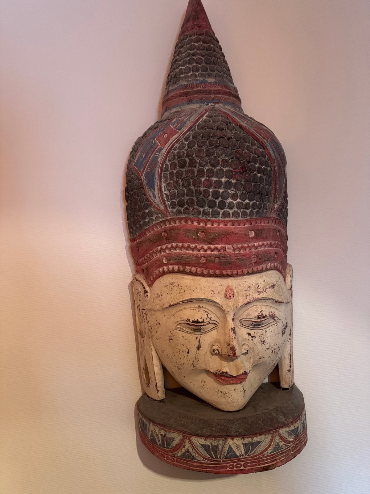 Groot Houten Boeddha Wandmasker - 105 cm Hoog, Masker, Meerkleurig, Overige herkomsten, Gesneden