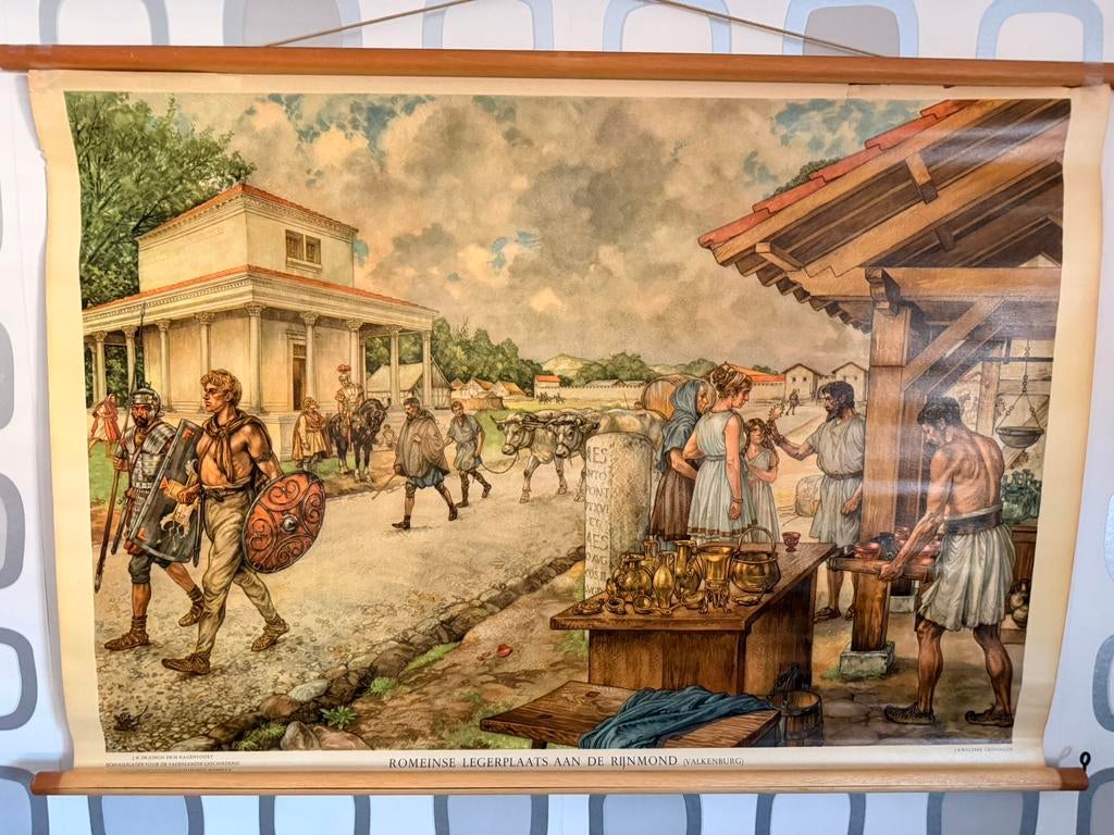 Schoolplaat Romeinse legerplaats aan de Rijnmond, Antiek en Kunst, Antiek | Schoolplaten, Ophalen of Verzenden, Geschiedenis