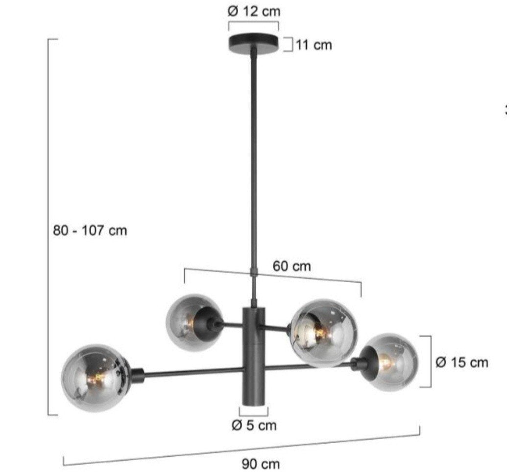 nieuw zwarte moderne hanglamp met smoke glasbollen, Ophalen of Verzenden