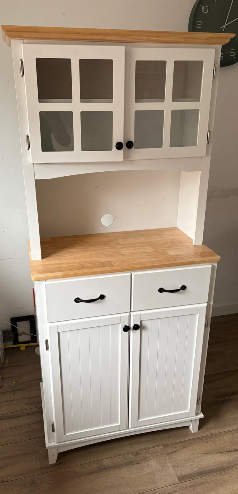Witte kast met houten blad - 172x74x38/25 cm, Ophalen, Gebruikt