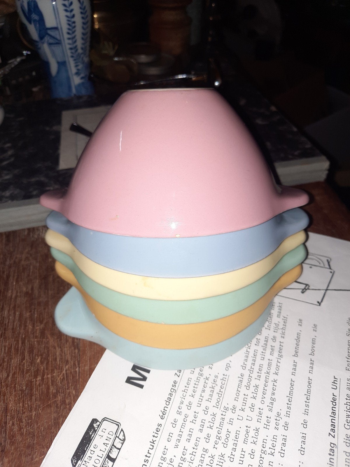 Set van 6 Vintage Keramische Kommen - Pastelkleuren, Ophalen of Verzenden
