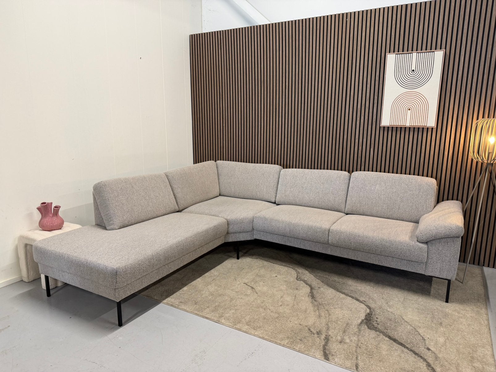 Hoekbank - Tom - Beige / Grijs - Boucle - Zeer Nette Staat, Ophalen of Verzenden, Zo goed als nieuw, 150 cm of meer, Vierpersoons of meer