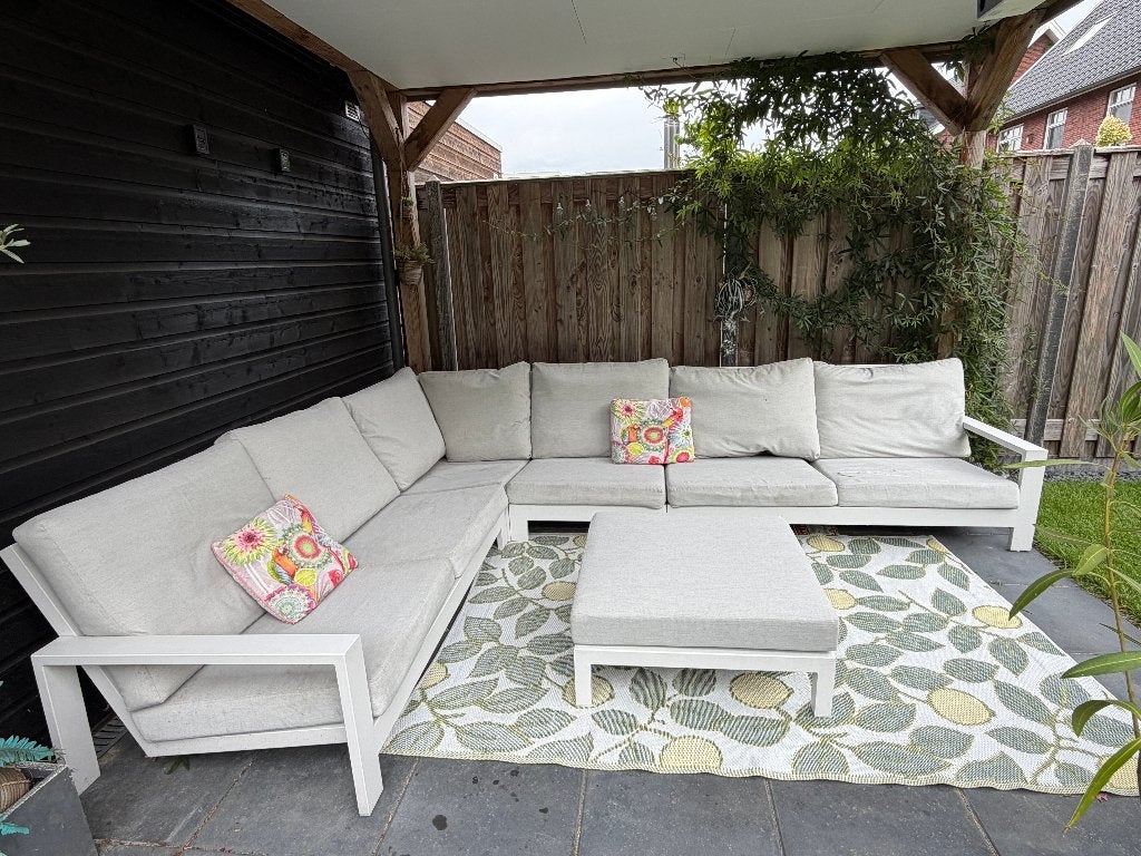 Ruime hoek-loungeset "Bellagio Vezzano" in de kleur wit/ecru, Ophalen, 5 zitplaatsen, Gebruikt, Aluminium
