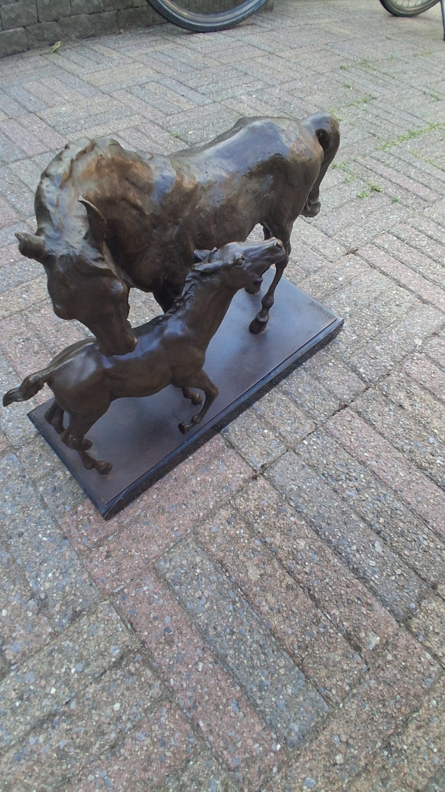 Antiek Bronzen Beeld Paard met Veulen - Zeer Goede Staat, Ophalen, 20 - 50 cm, Beeld, Gepatineerd