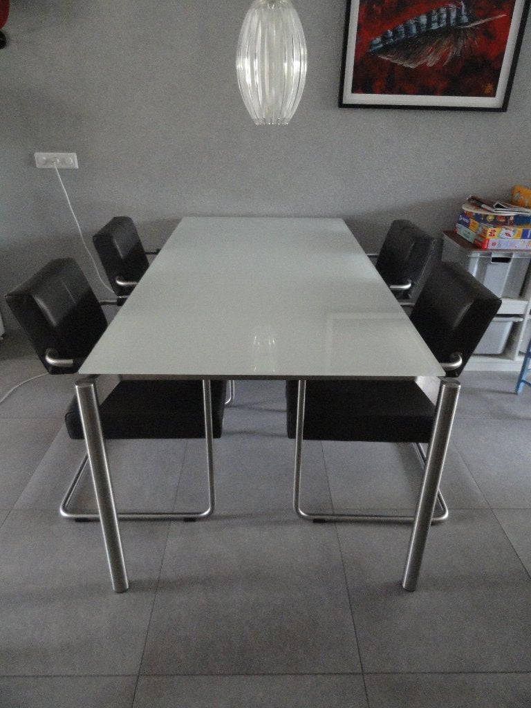eethoek met 4 stoelen, Ophalen, Gebruikt, 50 tot 100 cm, Glas