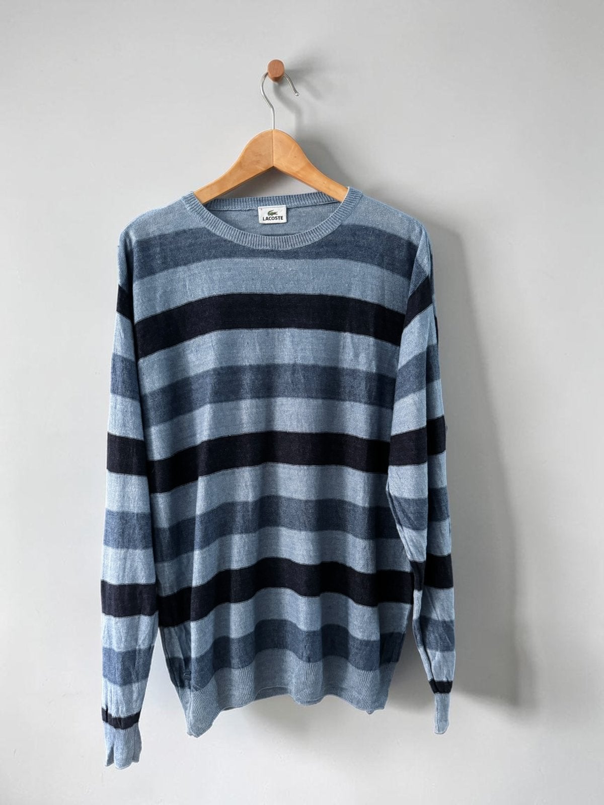 Lacoste 100% linnen trui sweater strepen blauw heren 6 XL, Ophalen of Verzenden, Zo goed als nieuw, Maat 56/58 (XL), Blauw