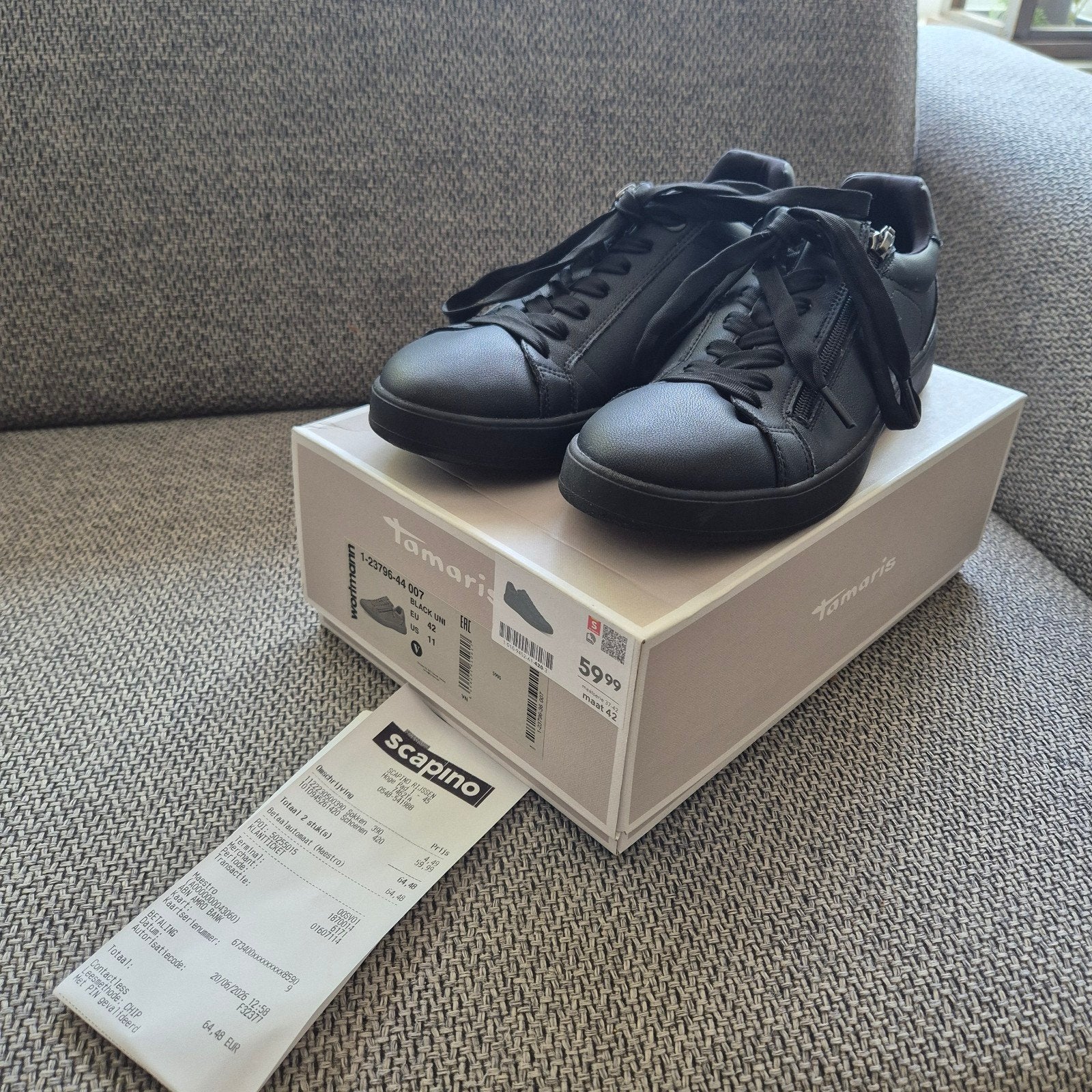 Tamaris Scapino sneakers maat 42 zwart, 1x gedragen, Kleding | Dames, Schoenen, Tamaris, Zwart, Ophalen of Verzenden, Sneakers of Gympen
