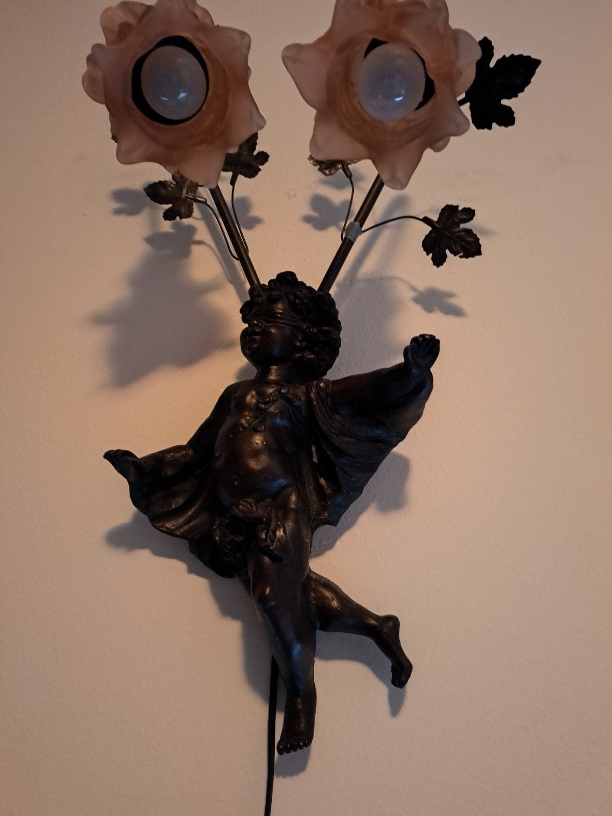 Vintage wandlamp met cherubijn en rozen, Ophalen of Verzenden