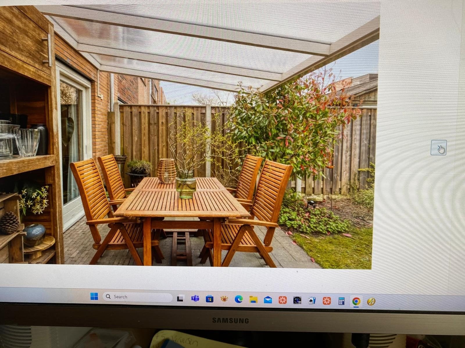 Uittrekbare teak tuintafel, 6pers.incl gratis stoelen!, Ophalen, Gebruikt, Rechthoekig, Teakhout