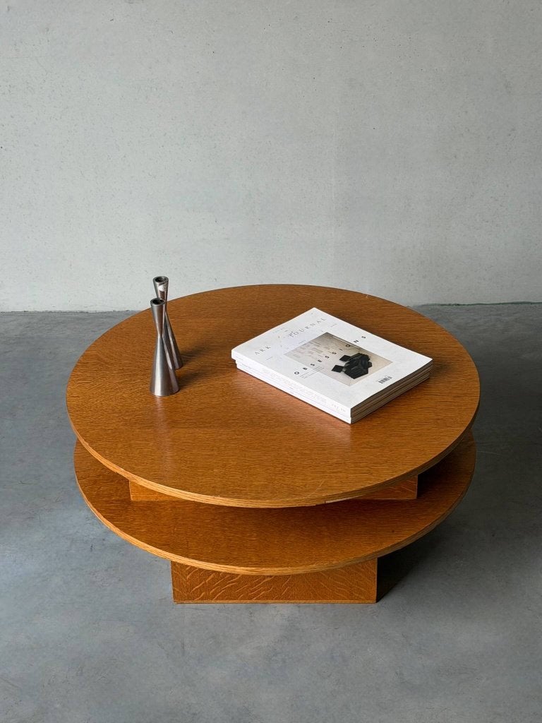 Vintage unieke ronde houten salontafel, 1980, Ophalen, Gebruikt, 50 tot 100 cm, 50 tot 100 cm