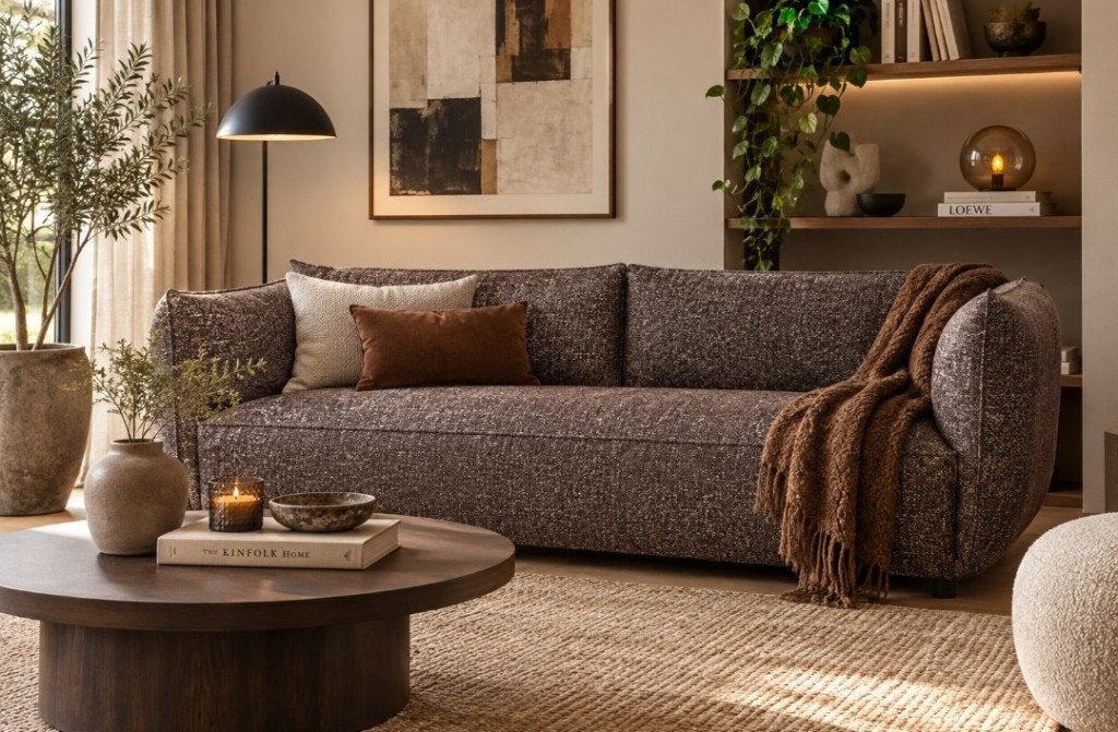 Prachtige bank VASA XL Jess design grove stof bruin bankstel, Ophalen, Zo goed als nieuw, Stof, 75 tot 100 cm