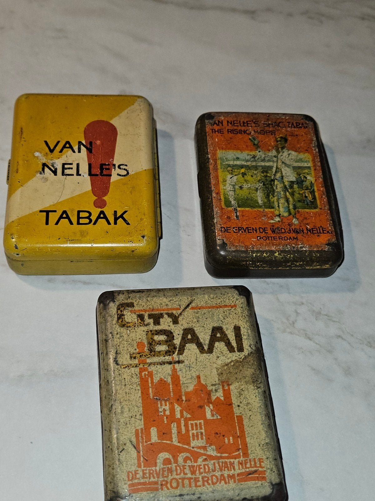 Van Nelle Rotterdam set van 3 tabak blikjes, Verzamelen, Ophalen of Verzenden, Gebruikt, Koffie, Van Nelle