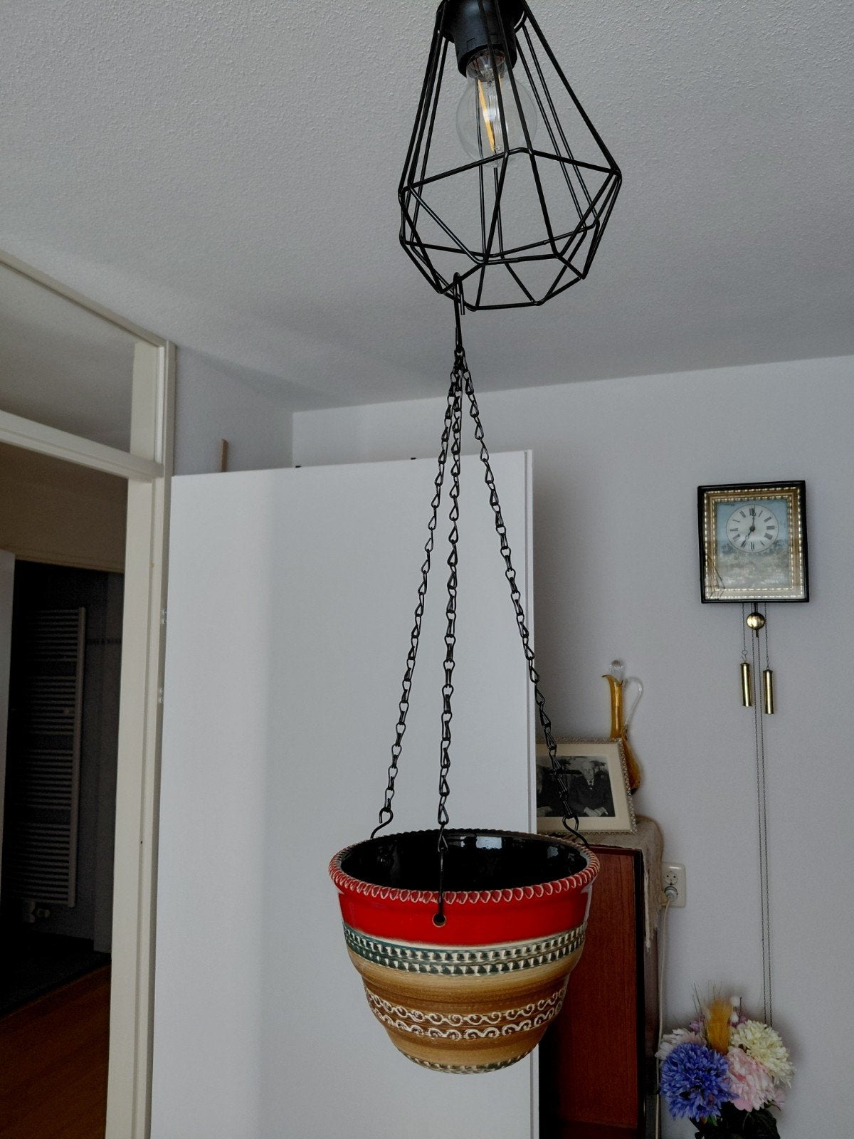Vintage Hangpot met Etnisch Patroon, Vintage, Gebruikt, Meerkleurig, Ophalen of Verzenden