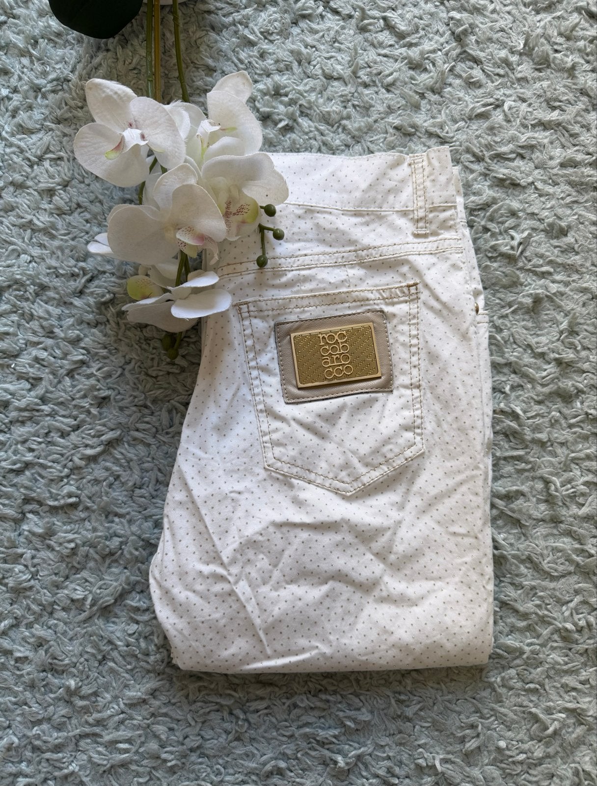 Roccobarocco Witte Broek met Gouden Stippen, Wit, Ophalen of Verzenden, Zo goed als nieuw, Maat 36 (S)