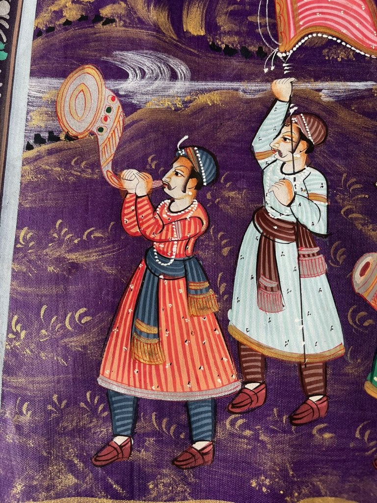 India handbeschilderd doek schilderij Indiase handwerk 100cm, Nieuw, Ophalen of Verzenden, https://verburgtvintage.nl/#contact