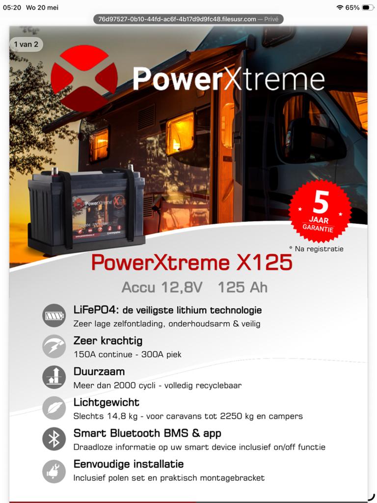 PowerXtreme X125 LiFePO4 Accu 12,8V 125Ah, Caravans en Kamperen, Caravan accessoires, Ophalen of Verzenden, Zo goed als nieuw