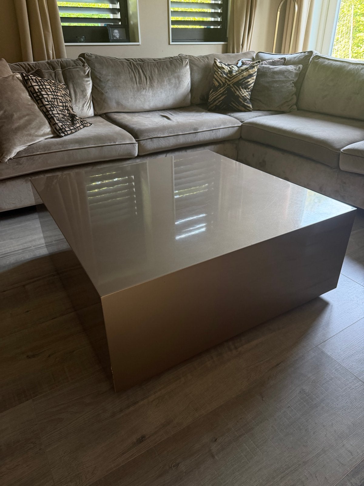 Hoogglans Blok Tafel 1x1m, 41cm hoog, Huis en Inrichting, Ophalen, Gebruikt, 100 tot 150 cm, Vierkant