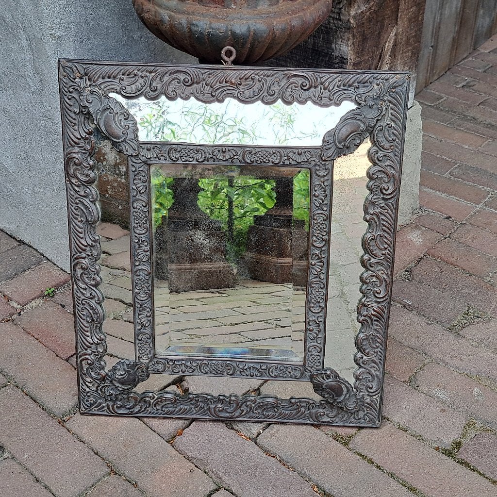 Mooie oude Franse koperen spiegel facet geslepen glas Etage3, Gebruikt, ., Ophalen of Verzenden, .